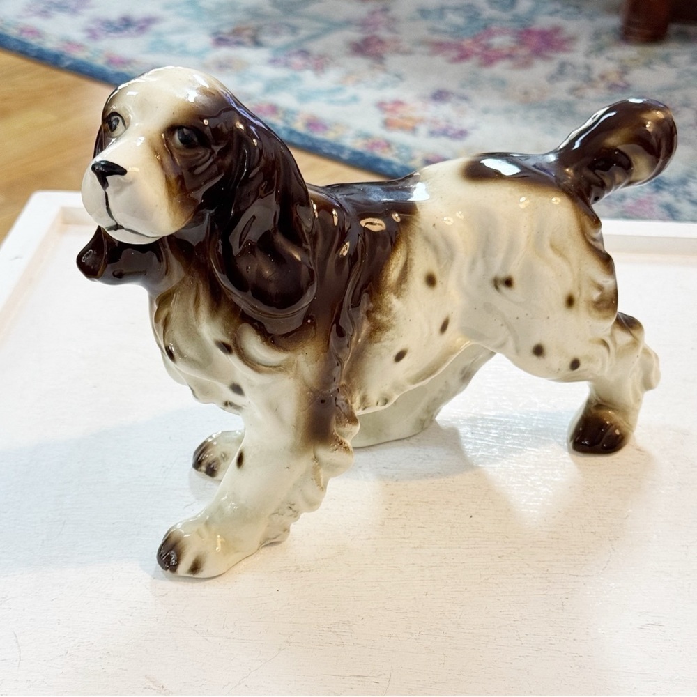 Vintage Japan Large Brown & White Cocker Spaniel Porcelain Figurine